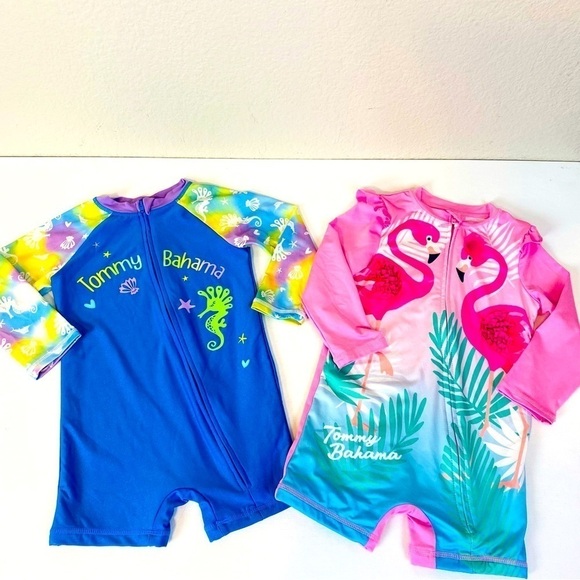 Set of 2 Tommy Bahama Long Sleeve Zip Up One Piece Swimsuit Size 18/24M - Picture 1 of 7